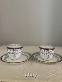 Set/2 ROYAL CROWN DERBY Blue White Gold Demitasse Tea Cups & Saucers
