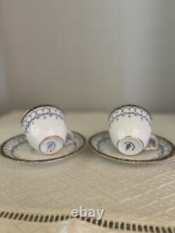 Set/2 ROYAL CROWN DERBY Blue White Gold Demitasse Tea Cups & Saucers