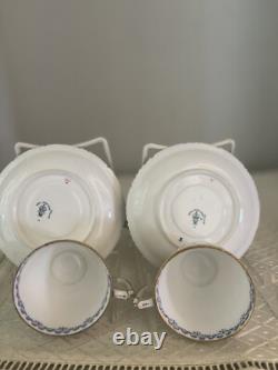 Set/2 ROYAL CROWN DERBY Blue White Gold Demitasse Tea Cups & Saucers