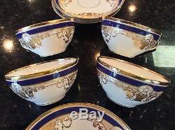 Set 4 Dresden Ambrosius LAMM Hand Painted Porcelain Cup & Saucers Cobalt & Gold