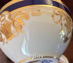 Set 4 Dresden Ambrosius LAMM Hand Painted Porcelain Cup & Saucers Cobalt & Gold