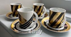 Set 4 Rosenthal Studio Line espresso cups & saucers black gold white porcelain