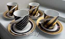 Set 4 Rosenthal Studio Line espresso cups & saucers black gold white porcelain