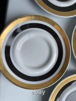 Set 4 Rosenthal Studio Line espresso cups & saucers black gold white porcelain
