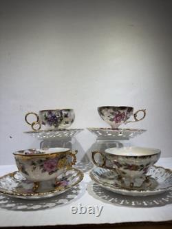 Set 4 Vintage Japan Tea Cups & Saucers Floral Gold 1 Royal Sealy Marked