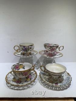 Set 4 Vintage Japan Tea Cups & Saucers Floral Gold 1 Royal Sealy Marked