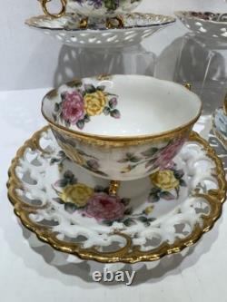 Set 4 Vintage Japan Tea Cups & Saucers Floral Gold 1 Royal Sealy Marked