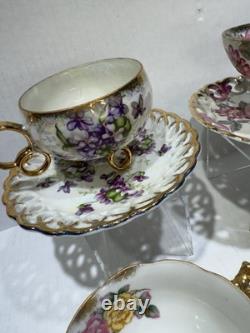 Set 4 Vintage Japan Tea Cups & Saucers Floral Gold 1 Royal Sealy Marked