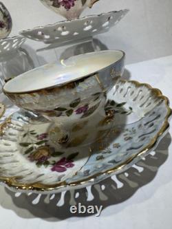 Set 4 Vintage Japan Tea Cups & Saucers Floral Gold 1 Royal Sealy Marked