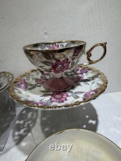 Set 4 Vintage Japan Tea Cups & Saucers Floral Gold 1 Royal Sealy Marked