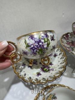 Set 4 Vintage Japan Tea Cups & Saucers Floral Gold 1 Royal Sealy Marked