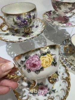 Set 4 Vintage Japan Tea Cups & Saucers Floral Gold 1 Royal Sealy Marked
