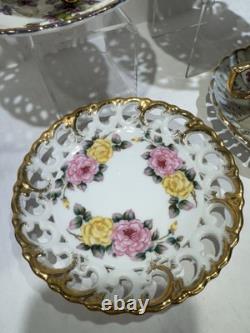 Set 4 Vintage Japan Tea Cups & Saucers Floral Gold 1 Royal Sealy Marked