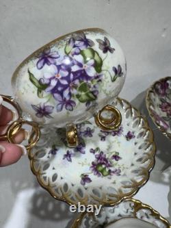 Set 4 Vintage Japan Tea Cups & Saucers Floral Gold 1 Royal Sealy Marked