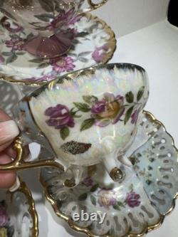 Set 4 Vintage Japan Tea Cups & Saucers Floral Gold 1 Royal Sealy Marked