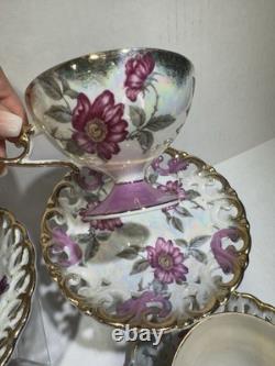 Set 4 Vintage Japan Tea Cups & Saucers Floral Gold 1 Royal Sealy Marked