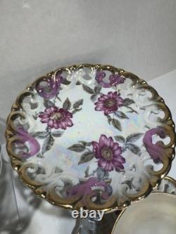 Set 4 Vintage Japan Tea Cups & Saucers Floral Gold 1 Royal Sealy Marked