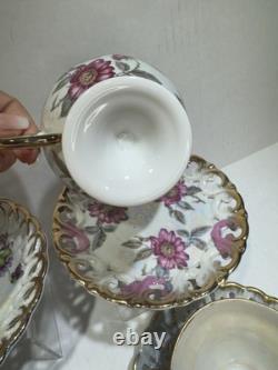 Set 4 Vintage Japan Tea Cups & Saucers Floral Gold 1 Royal Sealy Marked