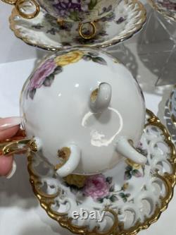 Set 4 Vintage Japan Tea Cups & Saucers Floral Gold 1 Royal Sealy Marked