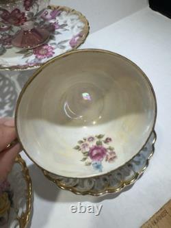 Set 4 Vintage Japan Tea Cups & Saucers Floral Gold 1 Royal Sealy Marked
