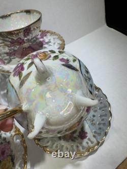 Set 4 Vintage Japan Tea Cups & Saucers Floral Gold 1 Royal Sealy Marked