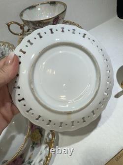 Set 4 Vintage Japan Tea Cups & Saucers Floral Gold 1 Royal Sealy Marked