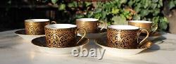 Set 5 Legrand & Cie Superieur Limoges France Porcelain Gold Tea Cups & Saucers