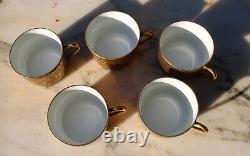 Set 5 Legrand & Cie Superieur Limoges France Porcelain Gold Tea Cups & Saucers