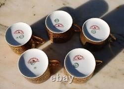Set 5 Legrand & Cie Superieur Limoges France Porcelain Gold Tea Cups & Saucers