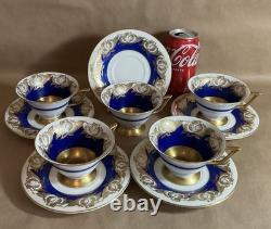 Set 5 Vintage Rosenthal Kronach Bavaria Goldrose Cups & Saucers Cobalt & Gold