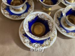 Set 5 Vintage Rosenthal Kronach Bavaria Goldrose Cups & Saucers Cobalt & Gold