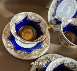 Set 5 Vintage Rosenthal Kronach Bavaria Goldrose Cups & Saucers Cobalt & Gold
