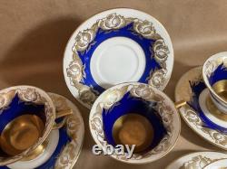 Set 5 Vintage Rosenthal Kronach Bavaria Goldrose Cups & Saucers Cobalt & Gold