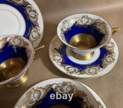 Set 5 Vintage Rosenthal Kronach Bavaria Goldrose Cups & Saucers Cobalt & Gold