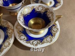 Set 5 Vintage Rosenthal Kronach Bavaria Goldrose Cups & Saucers Cobalt & Gold