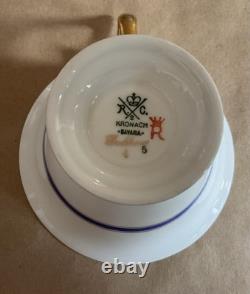 Set 5 Vintage Rosenthal Kronach Bavaria Goldrose Cups & Saucers Cobalt & Gold