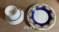 Set 5 Vintage Rosenthal Kronach Bavaria Goldrose Cups & Saucers Cobalt & Gold