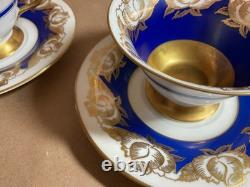 Set 5 Vintage Rosenthal Kronach Bavaria Goldrose Cups & Saucers Cobalt & Gold