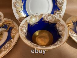 Set 5 Vintage Rosenthal Kronach Bavaria Goldrose Cups & Saucers Cobalt & Gold