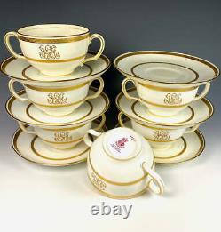 Set 6/6 Antique 2-Handle Cups, Saucers, Minton for Tiffany & Co, Gold Encrusted