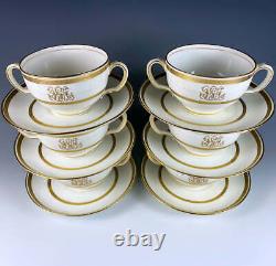 Set 6/6 Antique 2-Handle Cups, Saucers, Minton for Tiffany & Co, Gold Encrusted