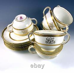 Set 6/6 Antique 2-Handle Cups, Saucers, Minton for Tiffany & Co, Gold Encrusted