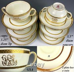 Set 6/6 Antique 2-Handle Cups, Saucers, Minton for Tiffany & Co, Gold Encrusted