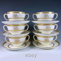 Set 6/6 Antique 2-Handle Cups, Saucers, Minton for Tiffany & Co, Gold Encrusted