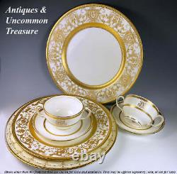 Set 6/6 Antique 2-Handle Cups, Saucers, Minton for Tiffany & Co, Gold Encrusted