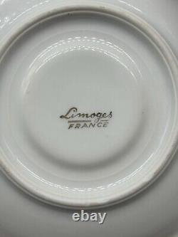 Set 6 Limoges Porcelain Gold/ Green Tea Cups & Saucers, Art Deco Form