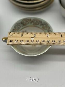 Set 6 Limoges Porcelain Gold/ Green Tea Cups & Saucers, Art Deco Form