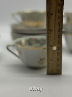 Set 6 Limoges Porcelain Gold/ Green Tea Cups & Saucers, Art Deco Form