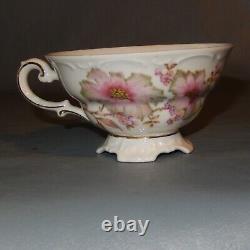 Set 6 MITTERTEICH Bavaria DOGWOOD Footed Tea Cup Saucer Gold Scalloped Embossed