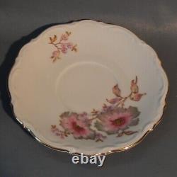 Set 6 MITTERTEICH Bavaria DOGWOOD Footed Tea Cup Saucer Gold Scalloped Embossed